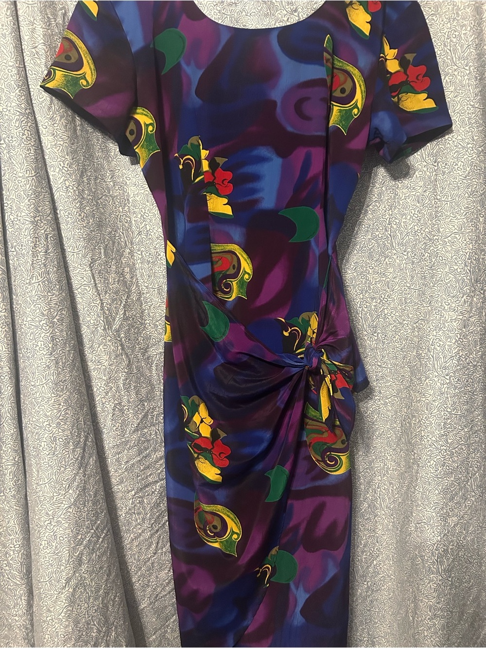 Mimi USA Vintage Purple Floral-Print Midi Dress with Side Knot